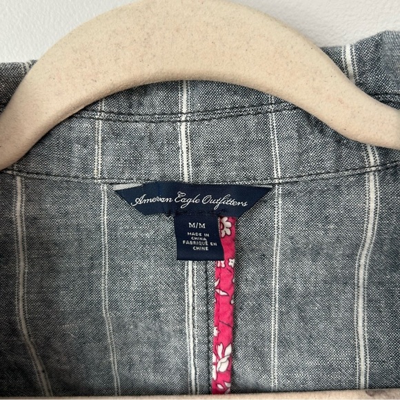 American Eagle Outfitters Gray White Pinstripe Linen Blend Blazer Women’s Medium - Picture 2 of 6